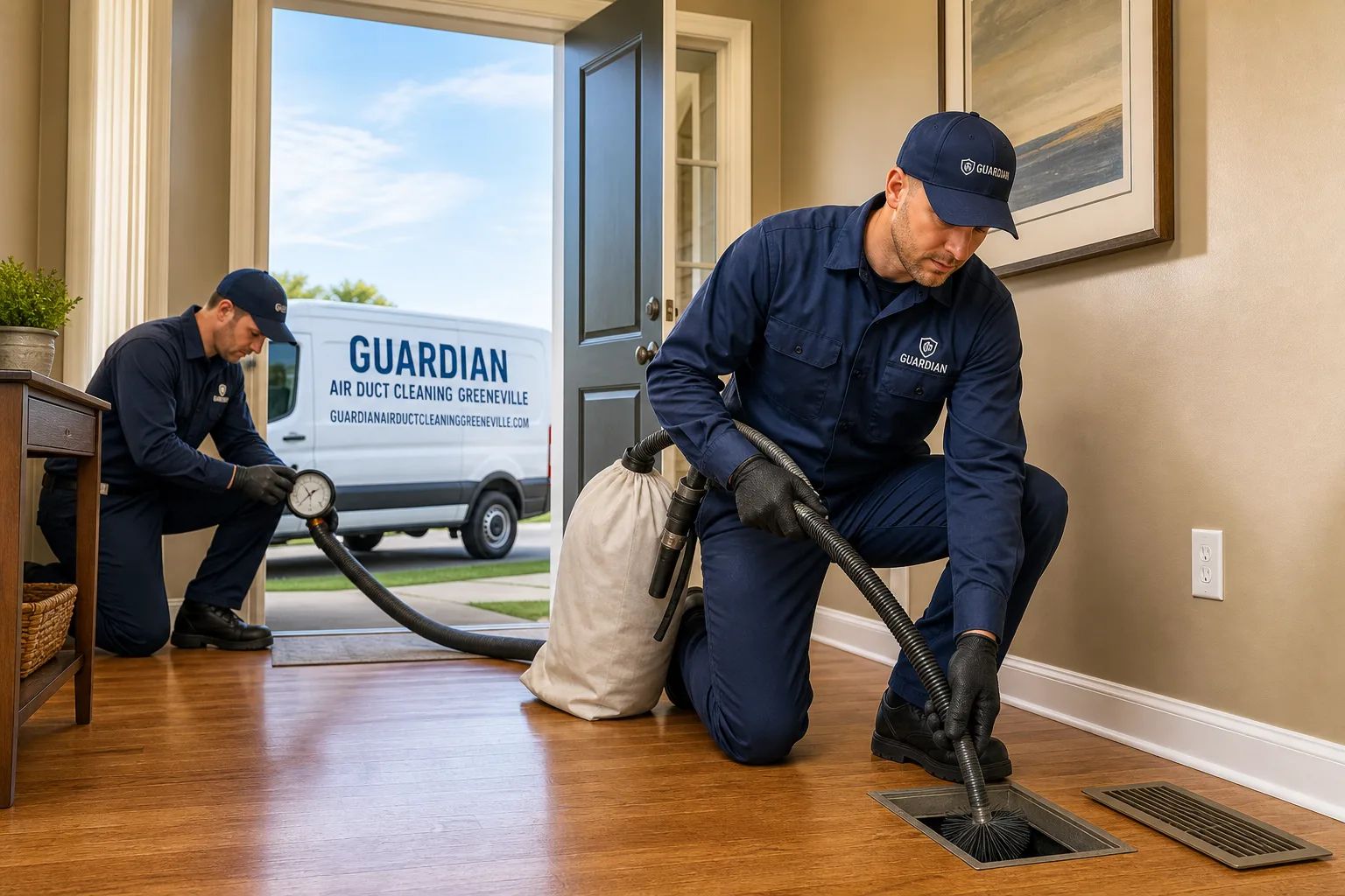 Guardian Air Duct Cleaning Greeneville service vehicle and crew in Greeneville, TN